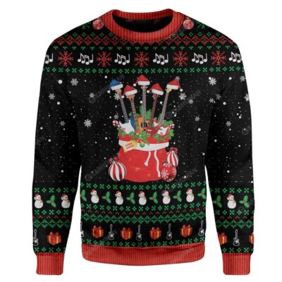 Ugly Christmas Guitars Santa Custom Sweater Apparel