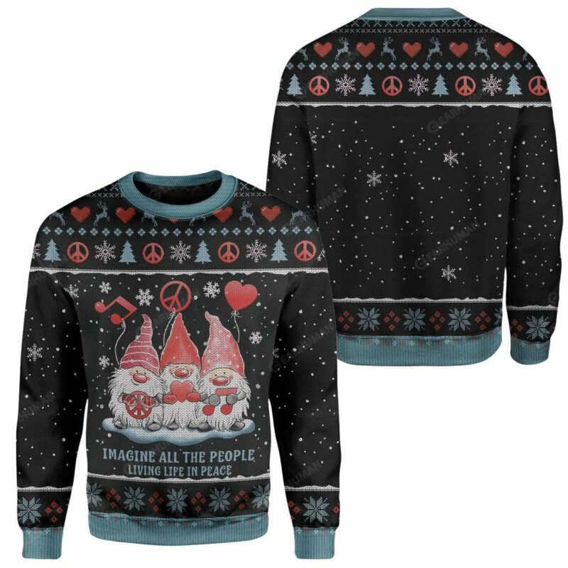 Ugly Christmas Imagine All The People Living Life In Peace Custom Sweater Apparel