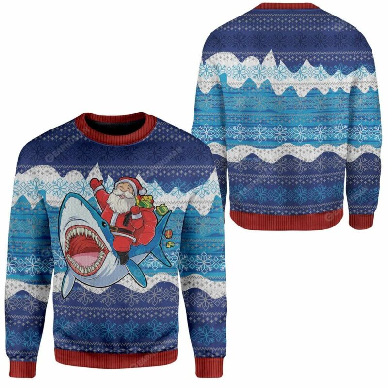 Ugly Christmas Shark And Santa Sweater Apparel