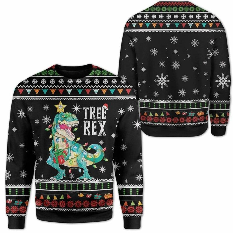 Ugly Christmas Tree T-Rex Sweater Apparel