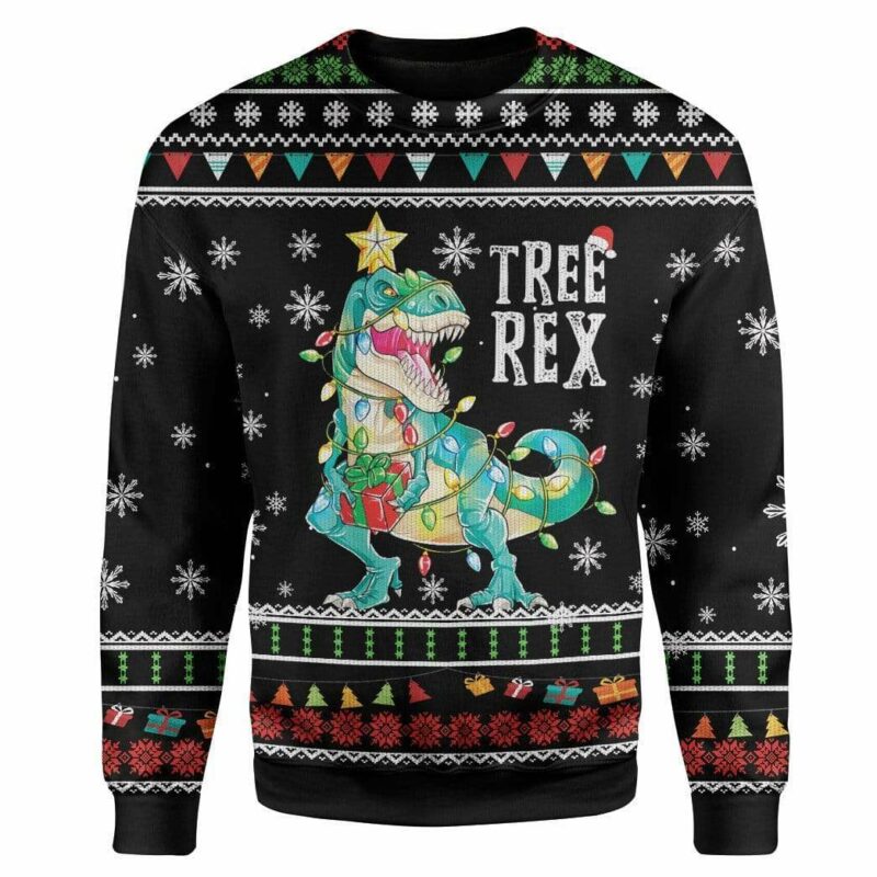 Ugly Christmas Tree T-Rex Sweater Apparel