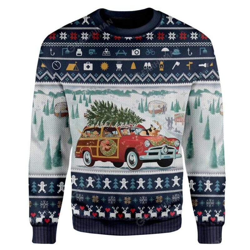 Ugly Dog Pickup Retro Camper And Wagon Christmas Custom Sweater Apparel