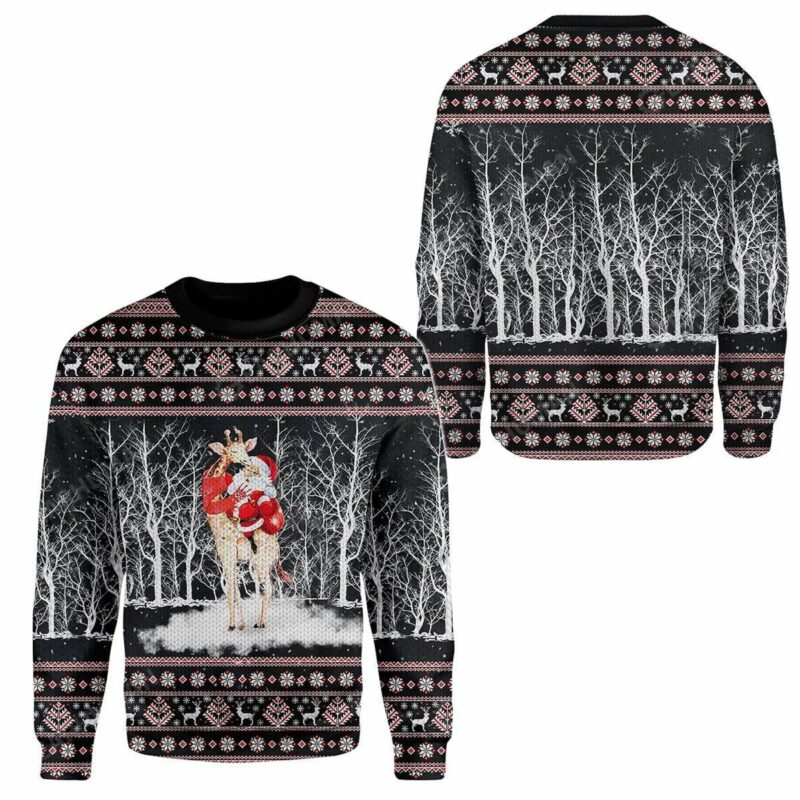 Ugly Giraffe And Santa Custom Sweater Apparel