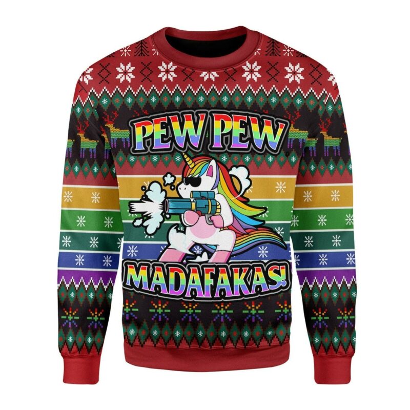 Unicorn LGBT Pew Pew Christmas Sweater