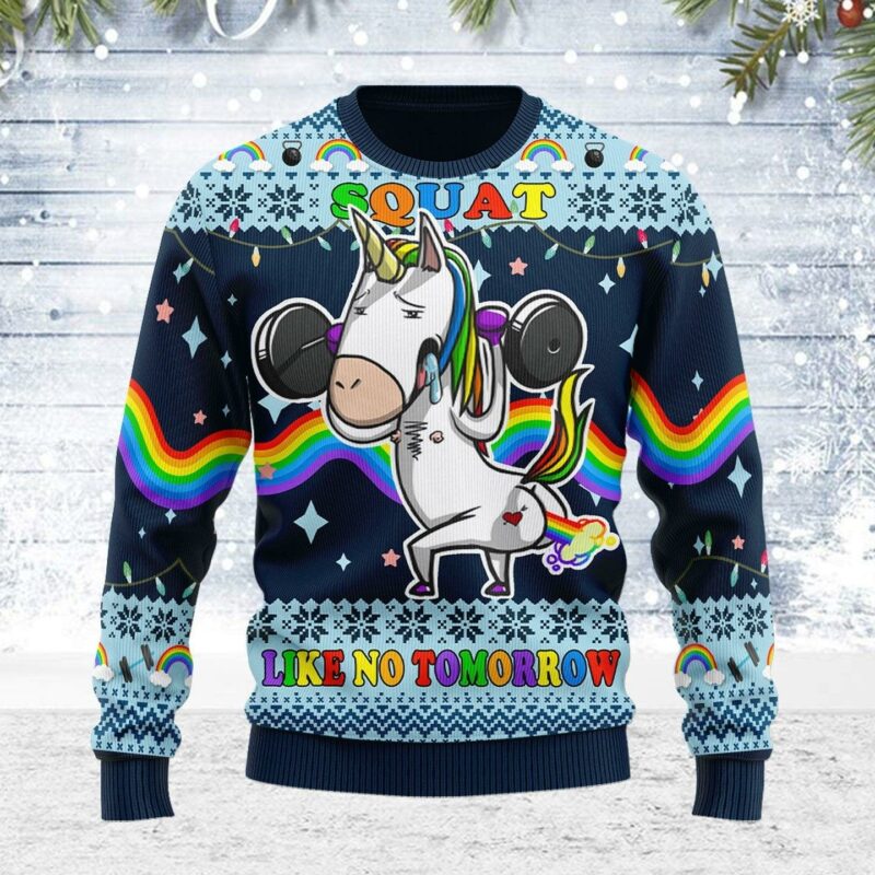 Unicorn Squat Like No Tomorrow Ugly Christmas Sweater