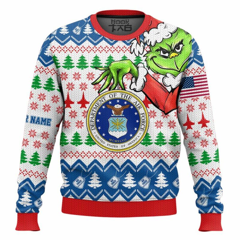 Custom Name Grinch x US Air Force Ugly Sweater V1