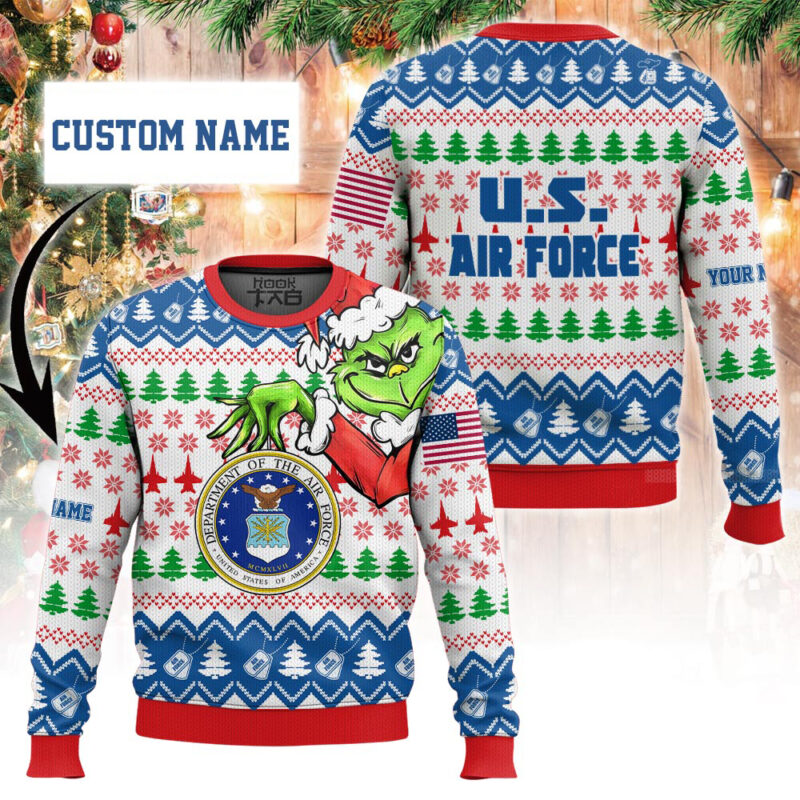 Custom Name Grinch x US Air Force Ugly Sweater V1