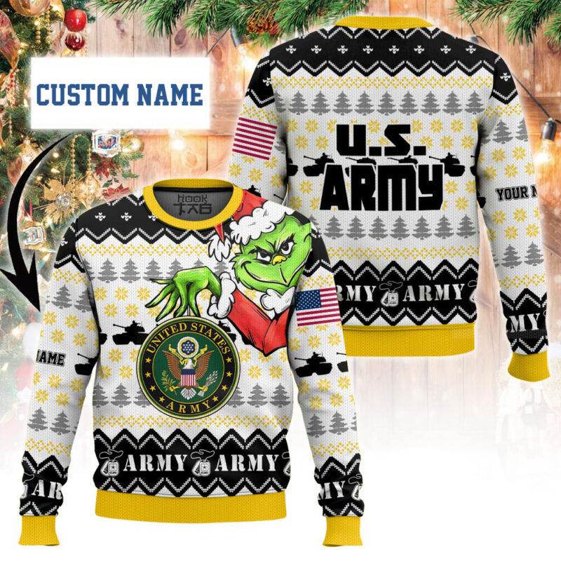 Custom Name Grinch x US Army Ugly Sweater V1