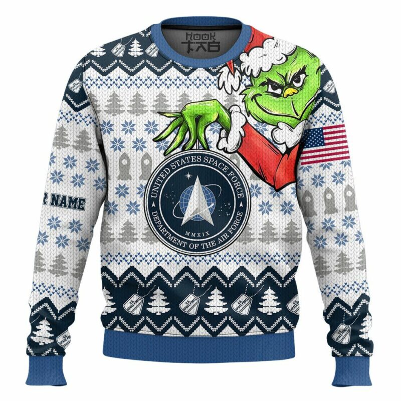 Custom Name Grinch x US Space Force Ugly Sweater V1