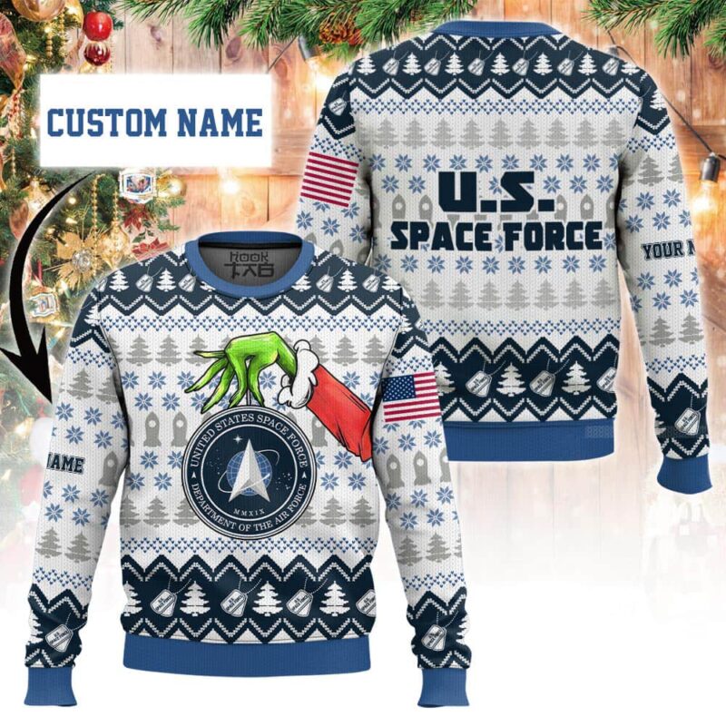 Custom Name Grinch x US Space Force Ugly Sweater V2