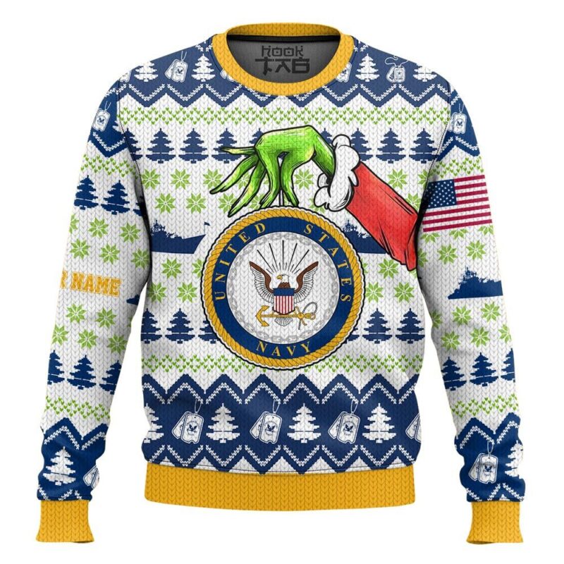 Custom Name Grinch x US Navy Ugly Sweater V2