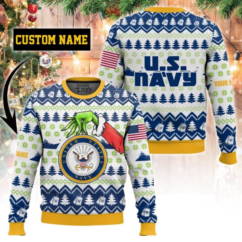 Custom Name Grinch x US Navy Ugly Sweater V2