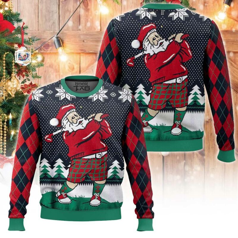 Golf Santa Claus Christmas Ugly Sweater