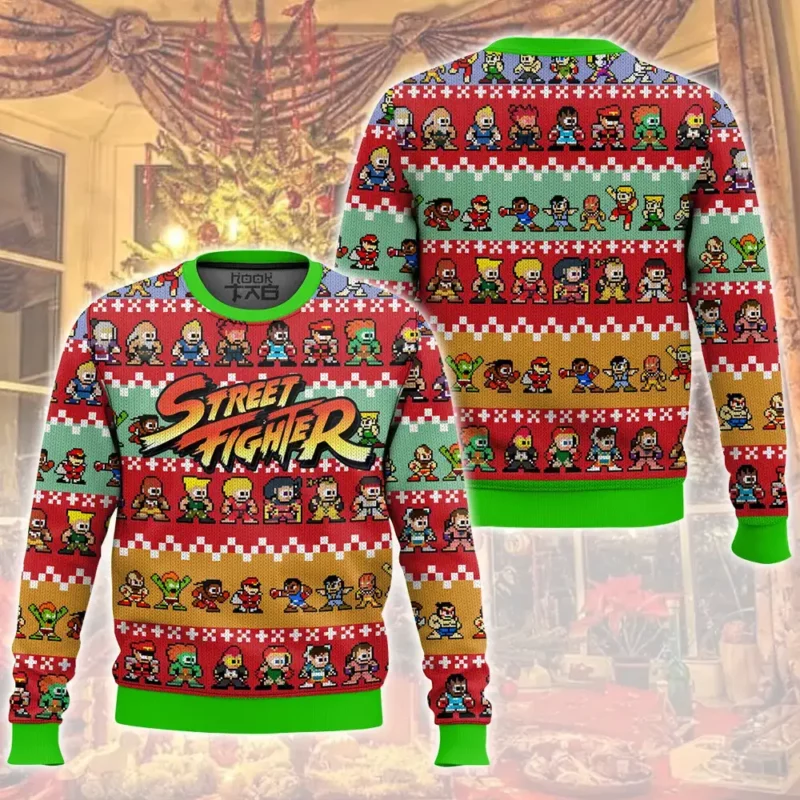 Pixel Street Fighter Ugly Christmas Sweater