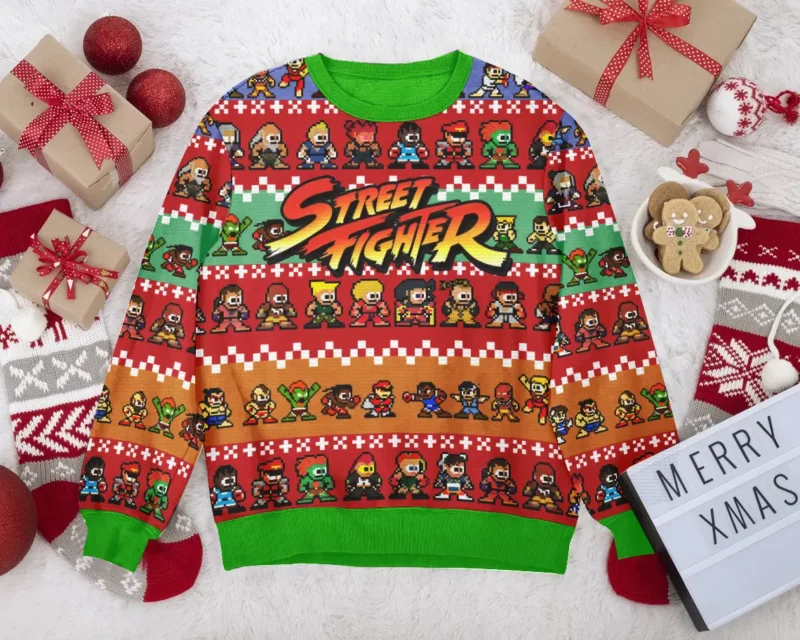 Pixel Street Fighter Ugly Christmas Sweater