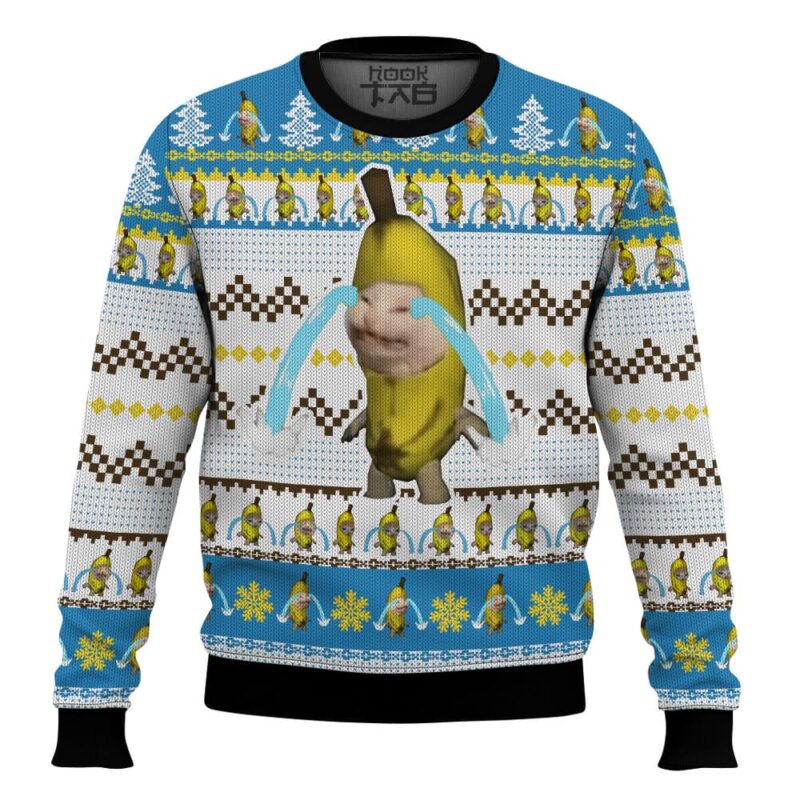 Banana Cat Crying Christmas Ugly Sweater