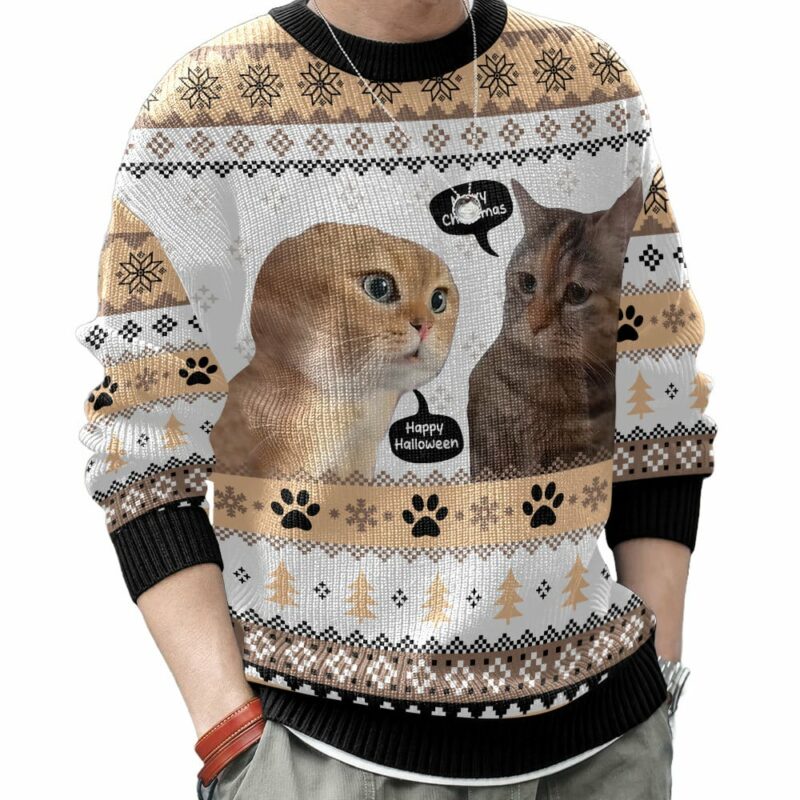 Two Cats Talking Meme Christmas Ugly Sweater