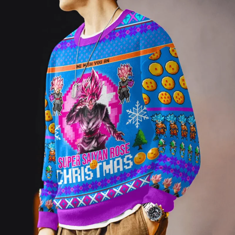 Black Goku Super Saiyan Rose Christmas Ugly Sweater