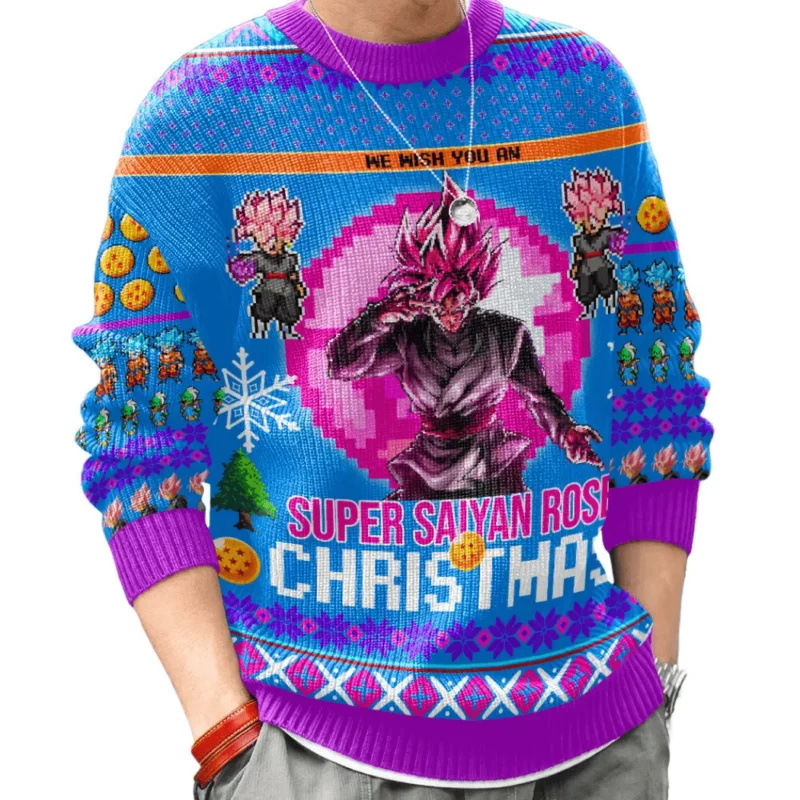 Black Goku Super Saiyan Rose Christmas Ugly Sweater