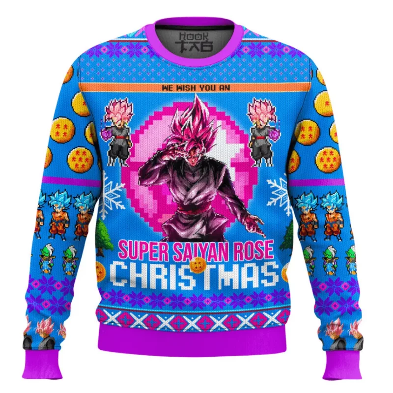 Black Goku Super Saiyan Rose Christmas Ugly Sweater