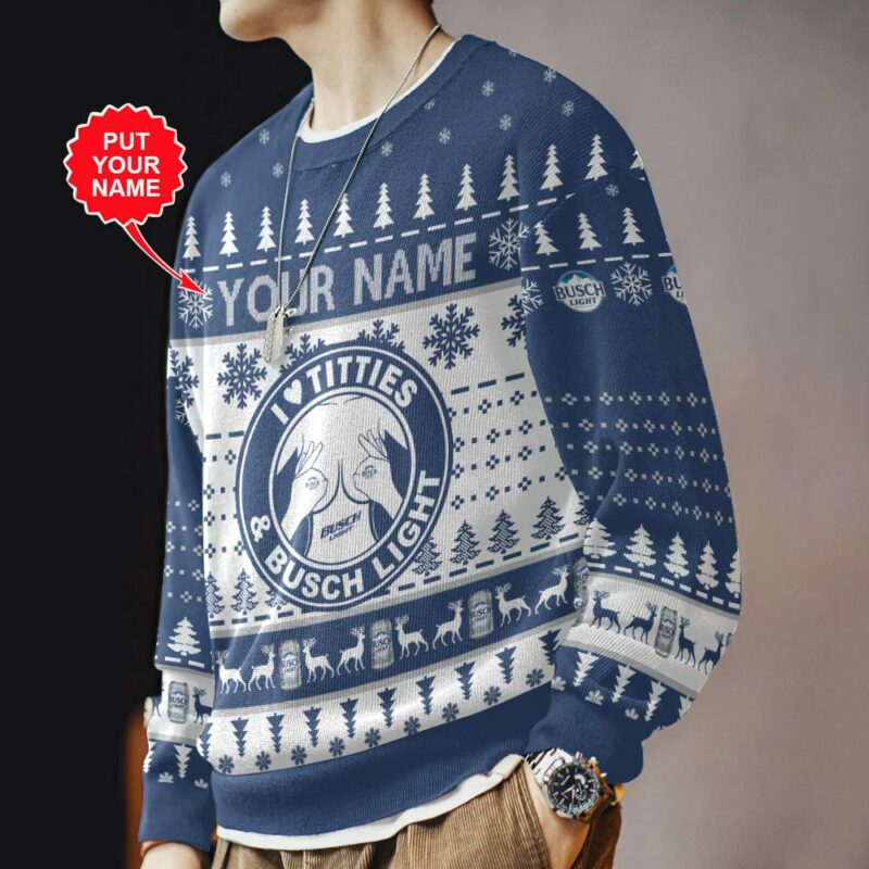 Custom Name Busch Light Titties Funny Ugly Sweater