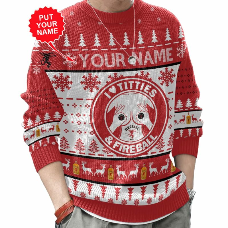 Custom Name Fireball Titties Funny Ugly Sweater