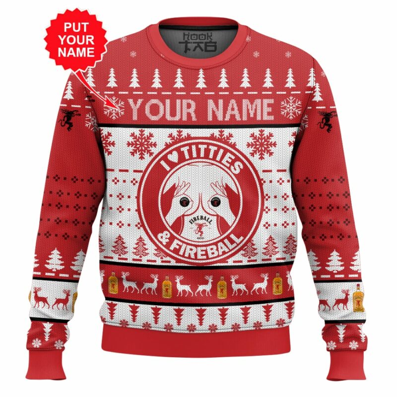 Custom Name Fireball Titties Funny Ugly Sweater