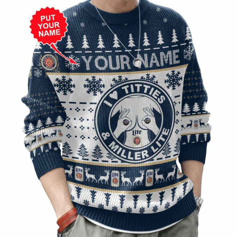 Custom Name Miller Lite Titties Funny Ugly Sweater