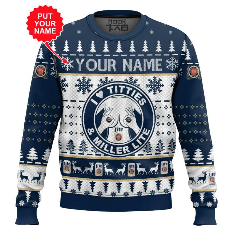 Custom Name Miller Lite Titties Funny Ugly Sweater