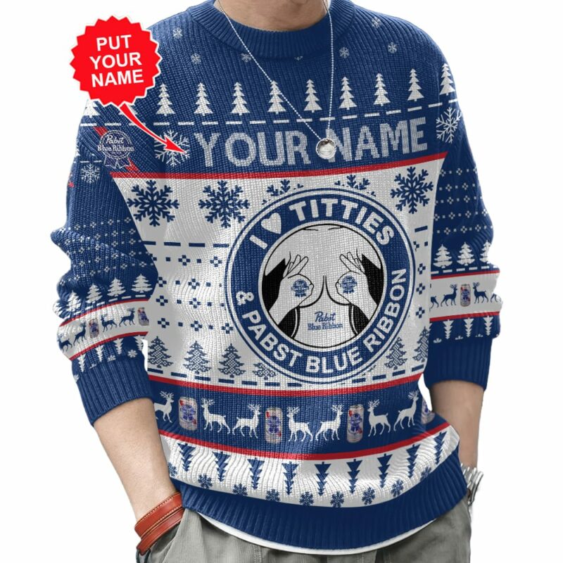 Custom Name Pabst Blue Ribbon Titties Funny Ugly Sweater