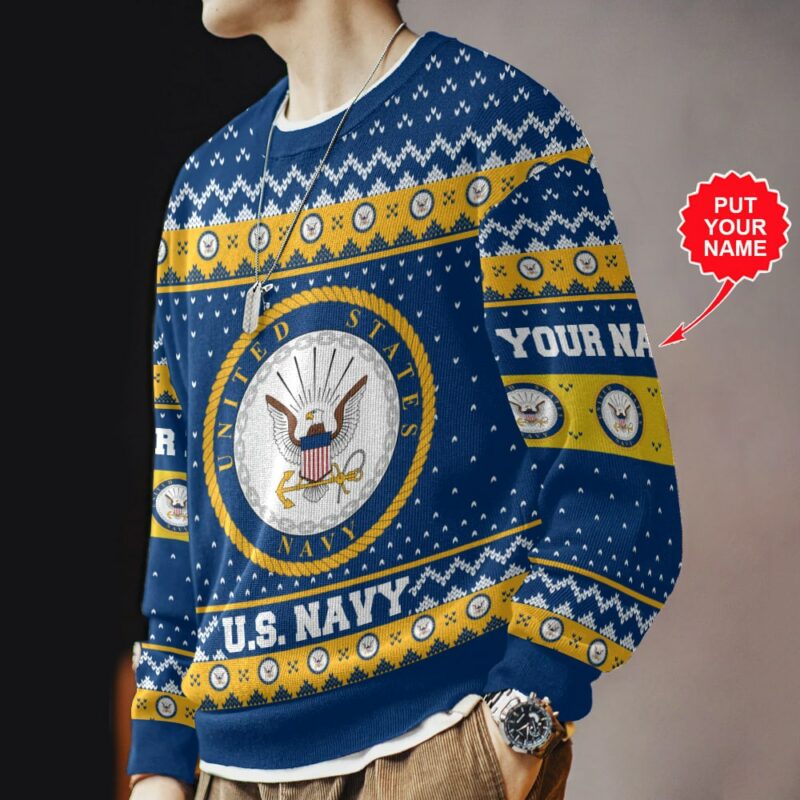 Custom Name US Navy Ugly Sweater