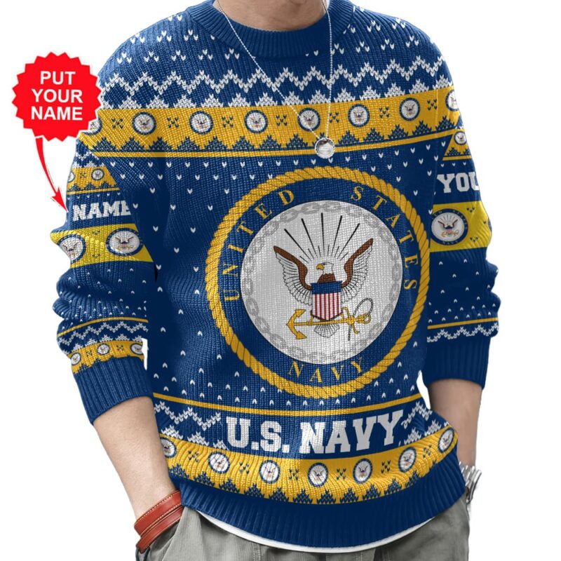 Custom Name US Navy Ugly Sweater