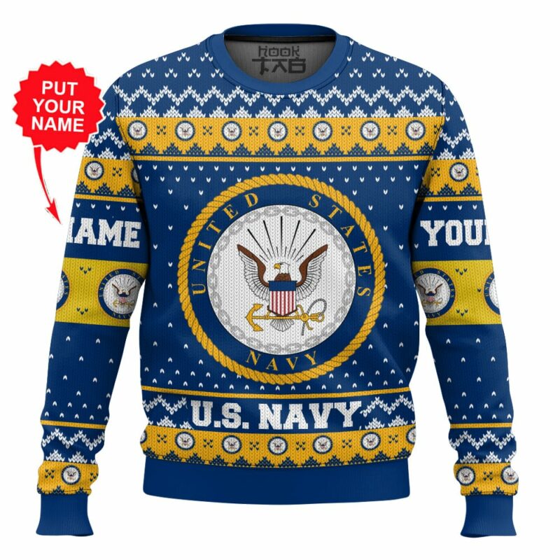 Custom Name US Navy Ugly Sweater