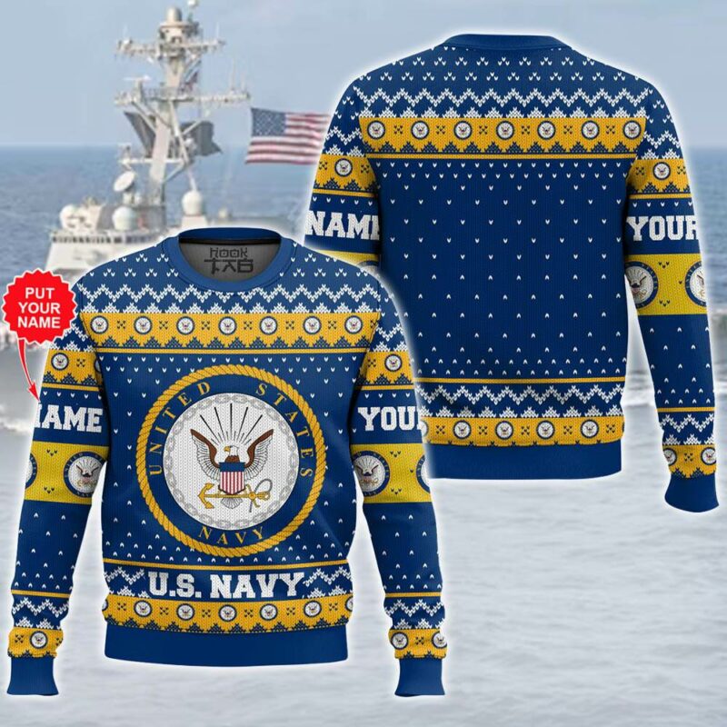 Custom Name US Navy Ugly Sweater