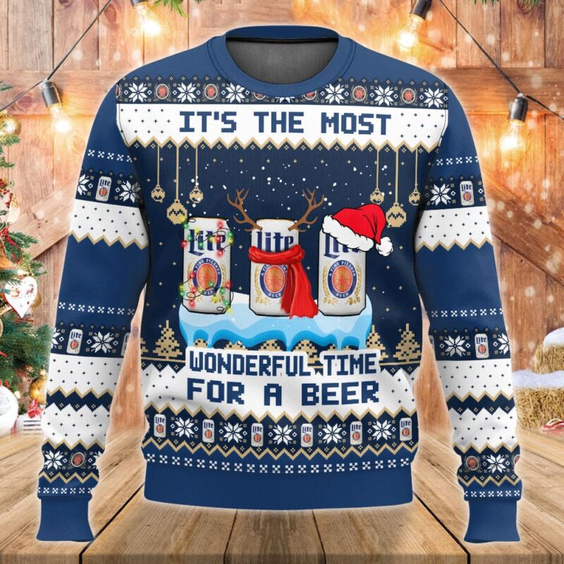 Miller Lite It's The Most Wonderful Time For A Beer Ugly Sweater