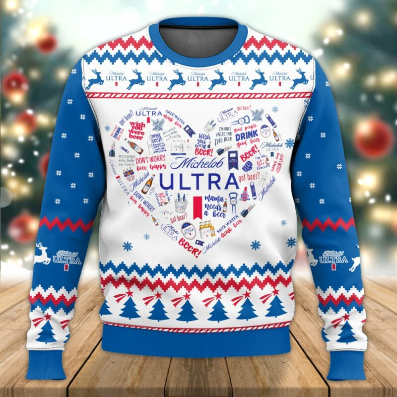 Michelob Ultra Heart Ugly Sweater