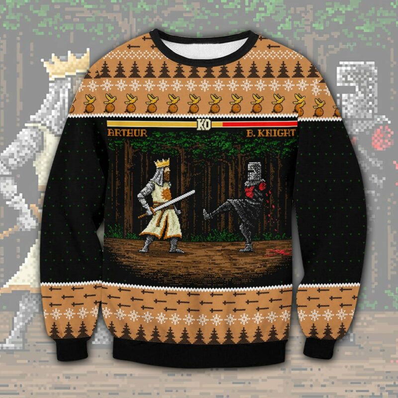 Arthur vs Black Knight Pixel Monty Python Christmas Sweater