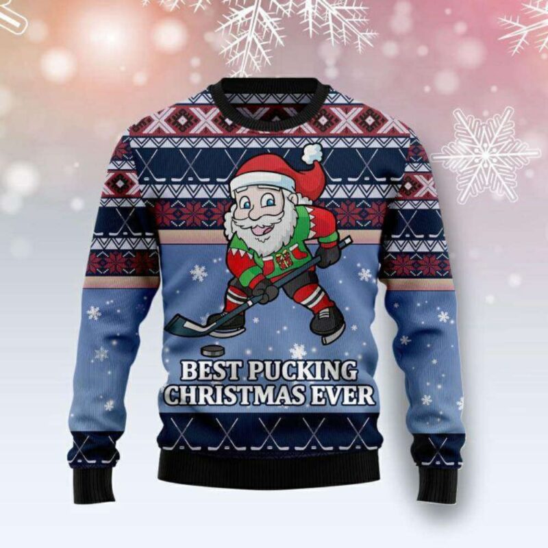 Hockey Santa Claus 3D Ugly Sweater