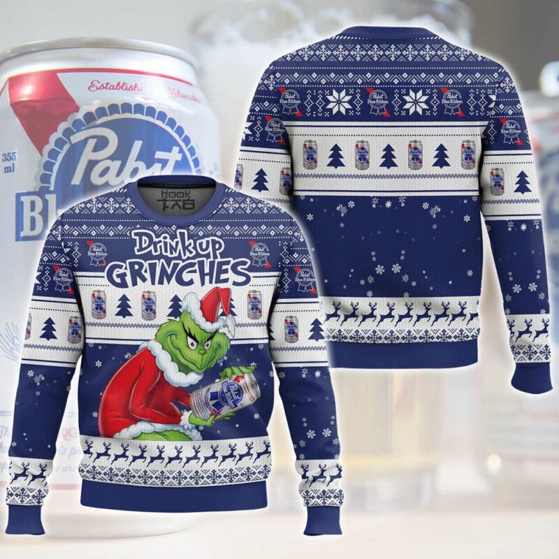 Drink Up Grinches Pabst Blue Ribbon Ugly Sweater