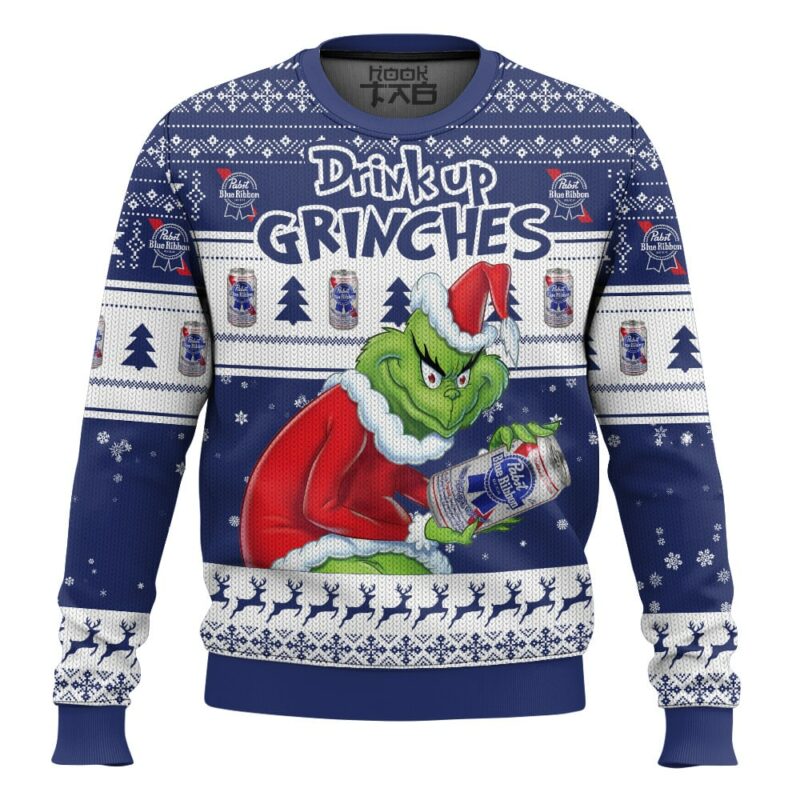 Drink Up Grinches Pabst Blue Ribbon Ugly Sweater