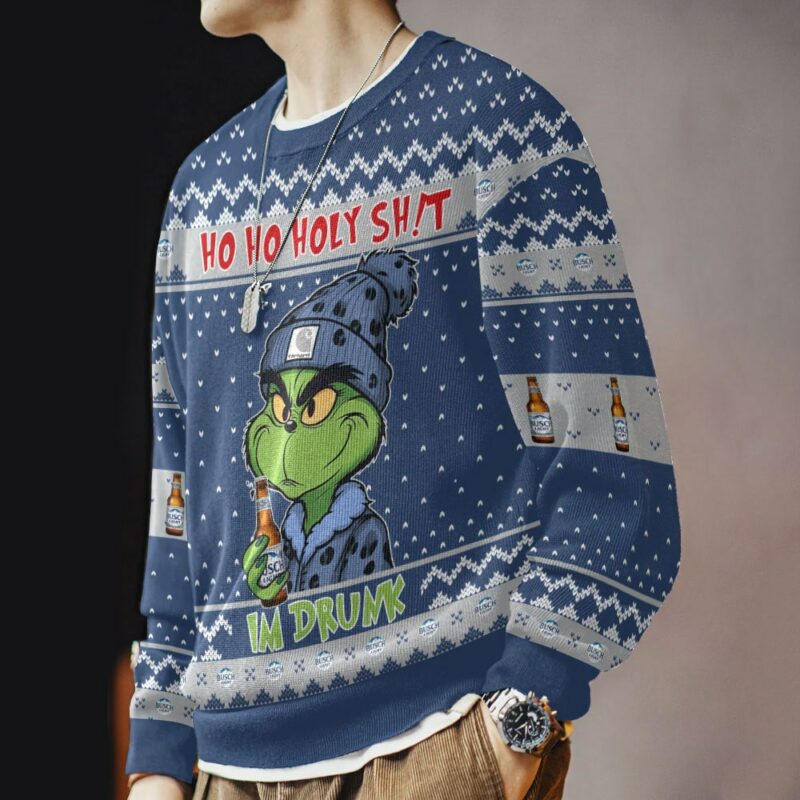 Ho Ho Holy Sh!t Im Drunk Busch Light Grinch Ugly Sweater