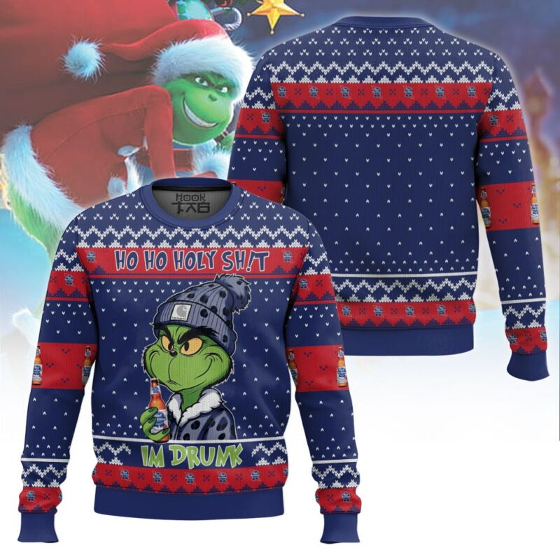 Ho Ho Holy Sh!t Im Drunk Pabst Blue Ribbon Grinch Ugly Sweater