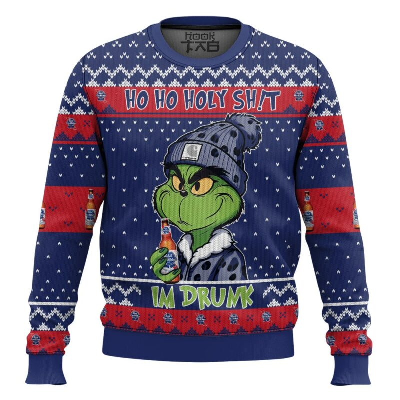 Ho Ho Holy Sh!t Im Drunk Pabst Blue Ribbon Grinch Ugly Sweater