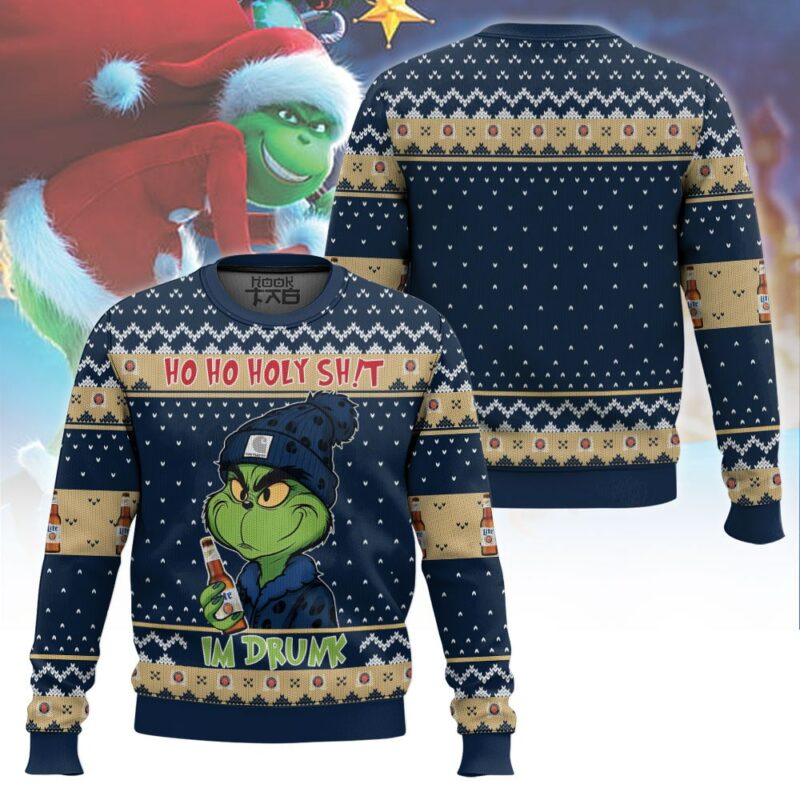 Ho Ho Holy Sh!t Im Drunk Miller Lite Grinch Ugly Sweater