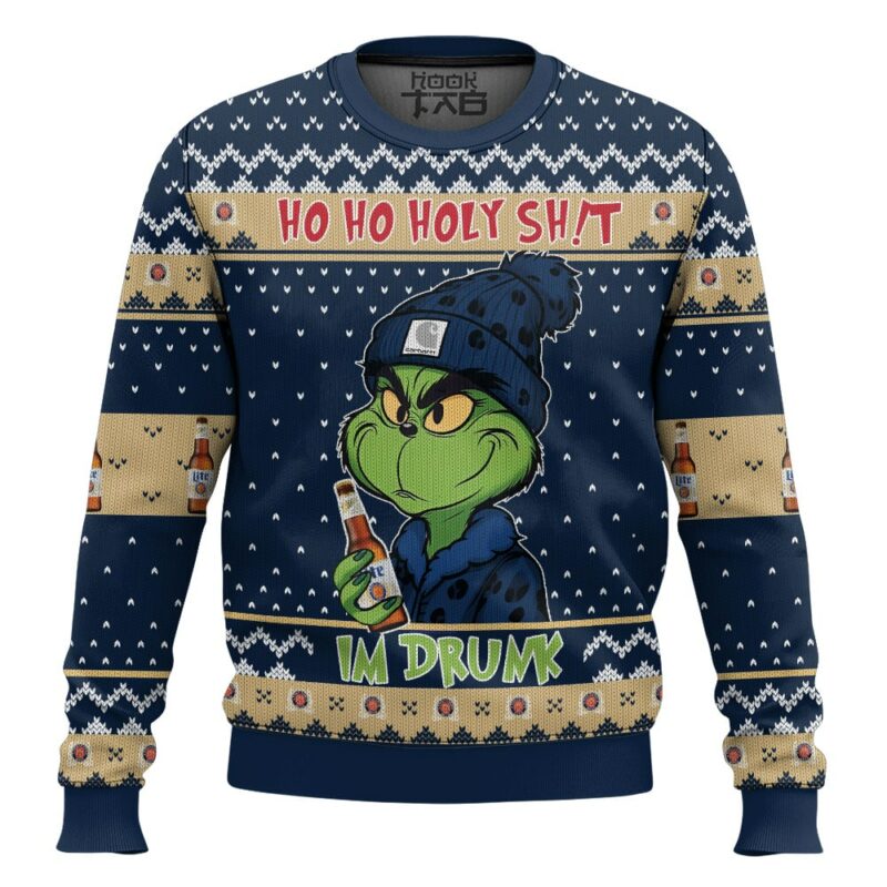 Ho Ho Holy Sh!t Im Drunk Miller Lite Grinch Ugly Sweater