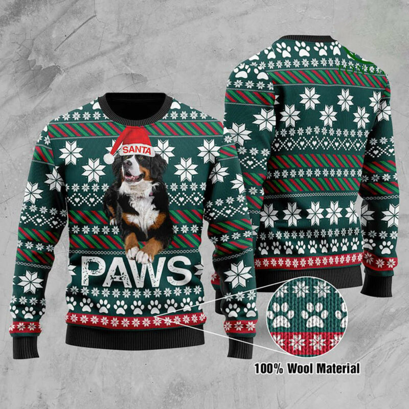 Bernese Mountain Dog Santa Printed Christmas Ugly Sweater – Dog Lover Christmas Sweater