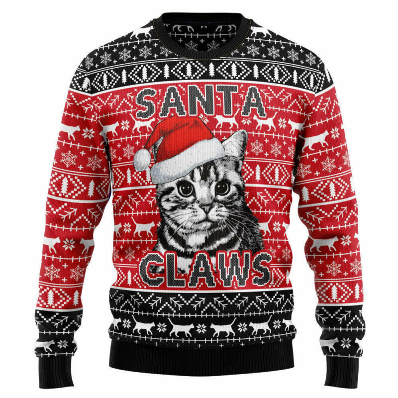 Santa Claws Cat Christmas Sweater, Gift For Cat Mom Cat Dad Men Women 3D Print Sweater