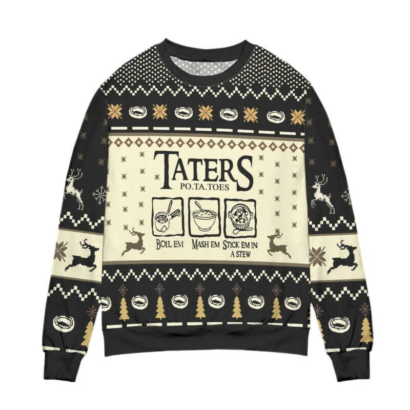 LOTR Funny Christmas Taters Potatoes Black Ugly Christmas Sweater