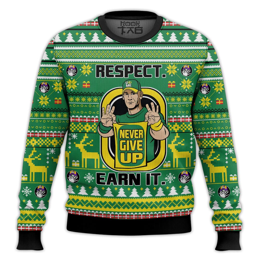 Respect Earn It. Never Give Up John Cena Ugly Sweater HookTab