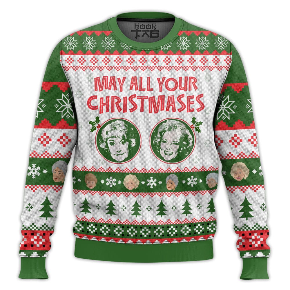 May all your Christmases Bea White The Golden Girls Ugly Sweater